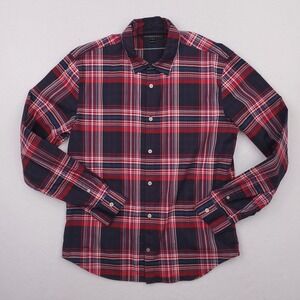 John Varvatos Shirt Mens Medium Red Blue Plaid Tartan Lightweight Preppy Casual